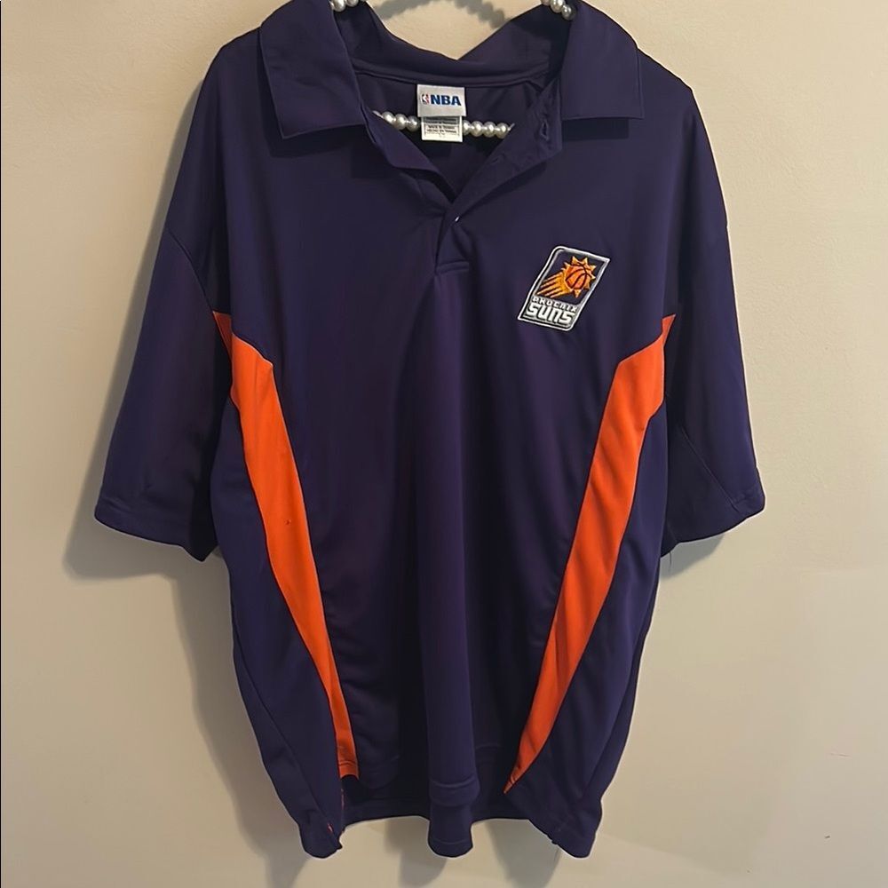 Vintage NBA Phoenix Suns Polo Shirt Large L Purple Orange Colorblock Jersey Poly